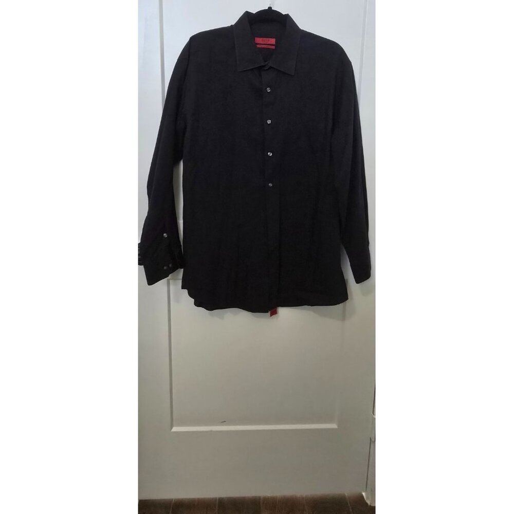 Alfani Mens Fitted Black Stretch Fabric Long Sleeve Dress Shirt 17.5 Easy Care
